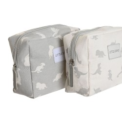 Travel Vanity Case DKD Home Decor White Grey polialgodon Dinosaur 15 x 6 x 12 cm (2 Units)