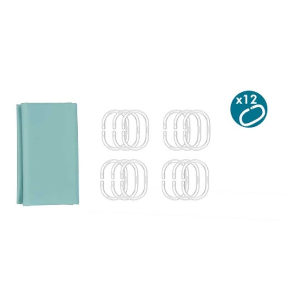 Shower Curtain Berilo SC-MIX-01-GREEN Green Polyethylene EVA 180 x 180 cm (12 Units)
