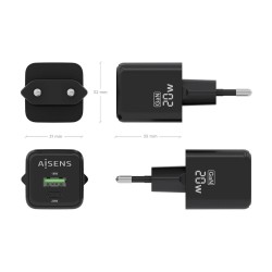 Wall Charger Aisens ASCH-20W2P011-BK 20 W Black (1 Unit)