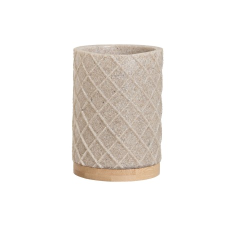 Trinkglas Home ESPRIT Beige Harz Bambus 7,5 x 7,5 x 10 cm