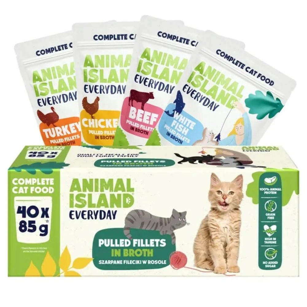 Katzenfutter ANIMAL ISLAND Everyday Beef, chicken, turkey and white fish fillets in broth 40 x 85 g