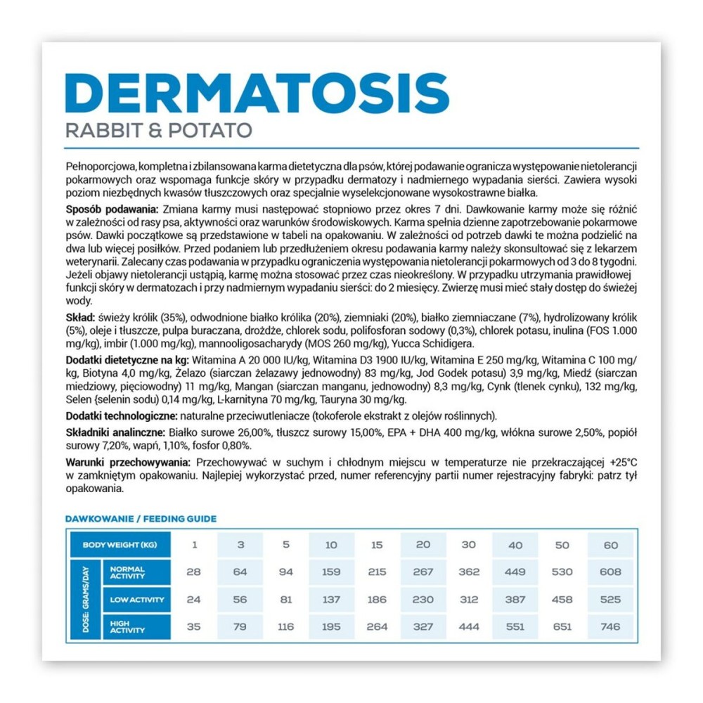 Futter VETEXPERT Dermatosis Hase 2 Kg