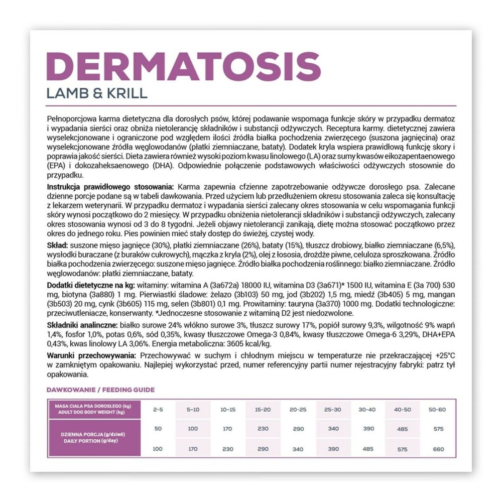 Futter VETEXPERT Dermatosis Dog Lamb & Krill Lamm 2 Kg