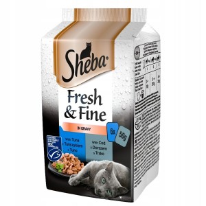 Katzenfutter Sheba Fresh Fine Tuna and cod in gravy Fisch 6 x 50 g