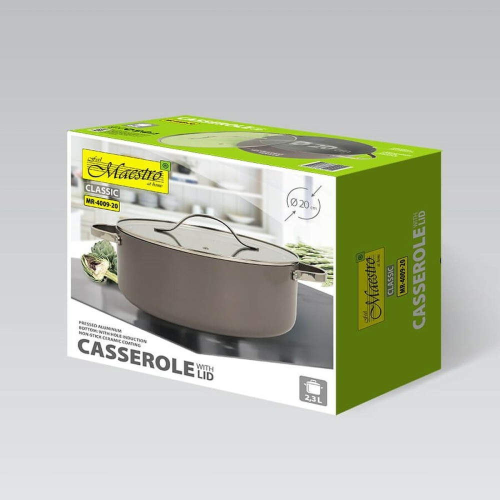 Casserole with Lid Feel Maestro MR-4009-20 Grey Metal Aluminium Ø 20 cm 2,3 L