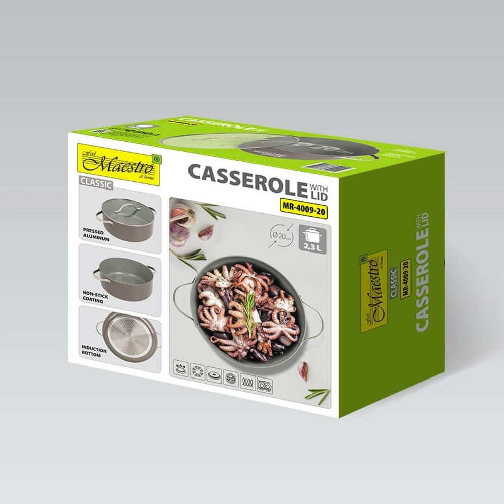 Casserole with Lid Feel Maestro MR-4009-20 Grey Metal Aluminium Ø 20 cm 2,3 L