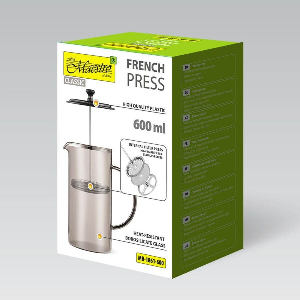 Théière Feel Maestro MR-1861-600 Noir Translucide Acier inoxydable Verre Borosilicaté 600 ml