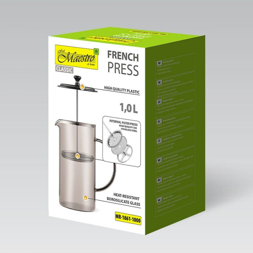 Théière Feel Maestro MR-1861-1000 Noir Translucide Acier inoxydable Verre Borosilicaté 1 L