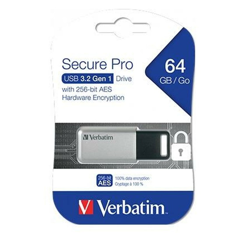 USB Pendrive Verbatim Secure Pro Schwarz Schwarz/Grau 64 GB