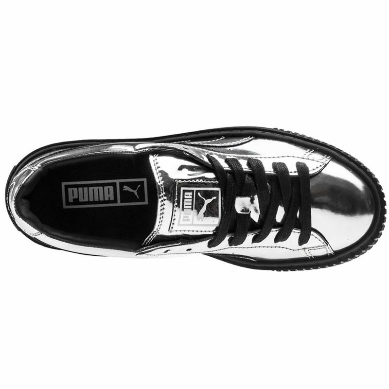 Chaussures de sport pour femme Puma Basket Platform Metallic  Gris clair