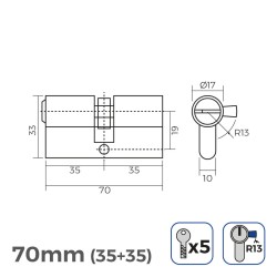 Cylinder EDM 85189 r13 Golden Brass Short camlock European