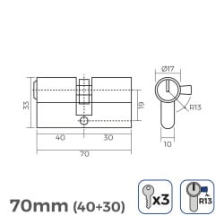 Cylindre EDM r13 Européen Came courte Doré Laiton (70 mm)