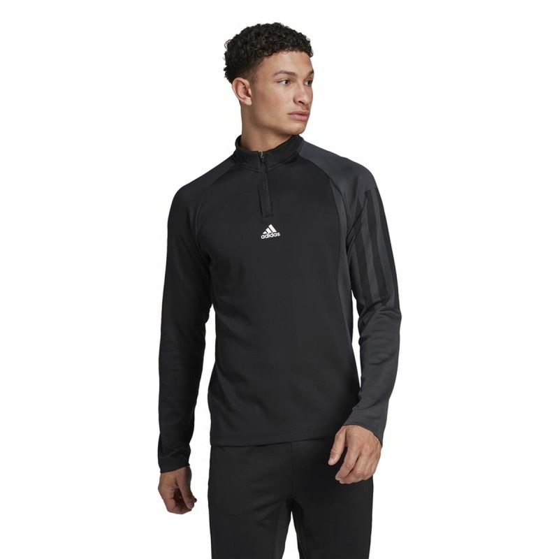 Herren Langarm-T-Shirt Adidas 1/4-Zip Schwarz