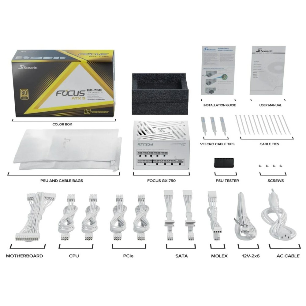 Power supply SeaSonic FOCUS-GX-750-V4-WHITE ATX 750 W 80 Plus Gold RoHS CE BSMI CB