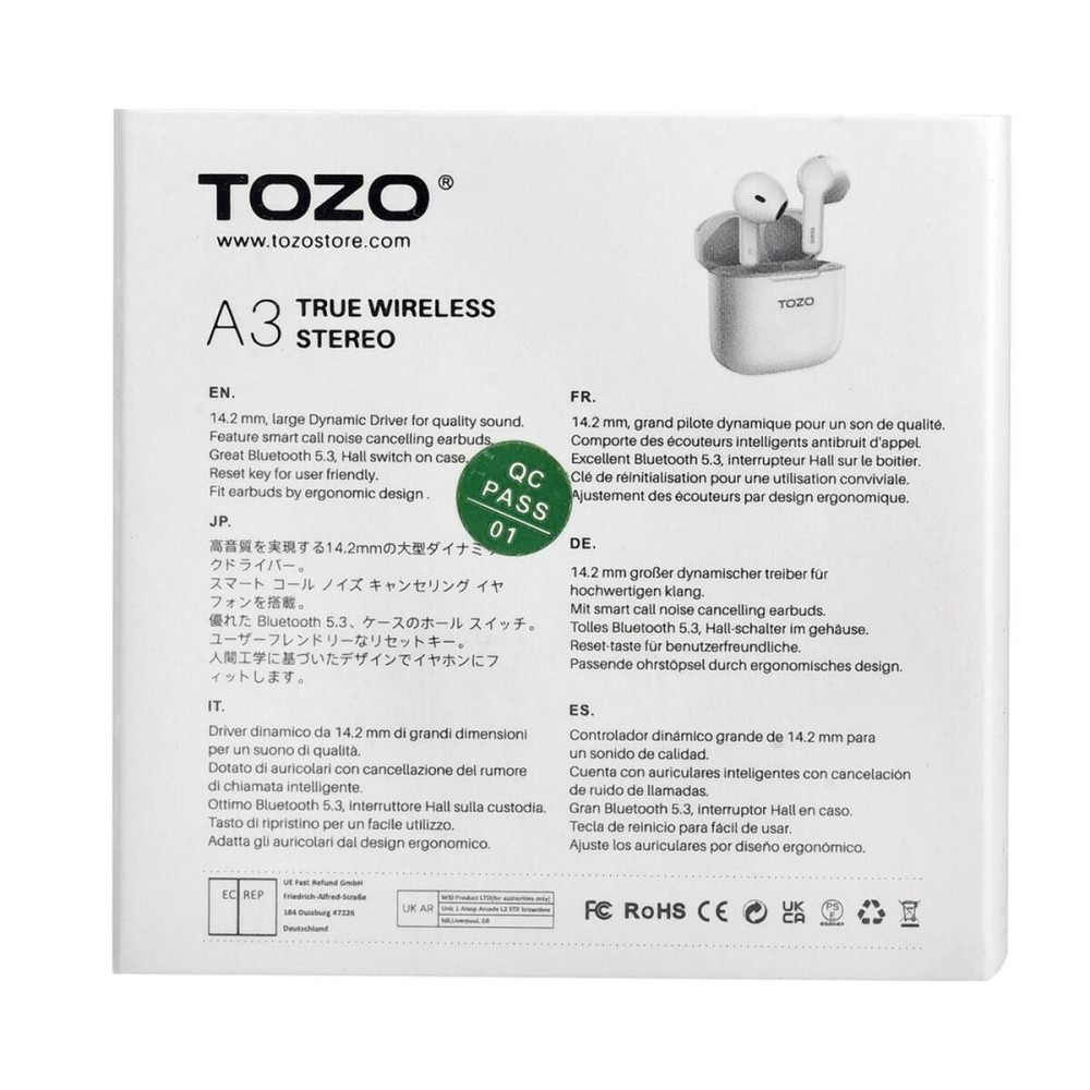 Wireless Earphones with Charging Case TOZO A3 White