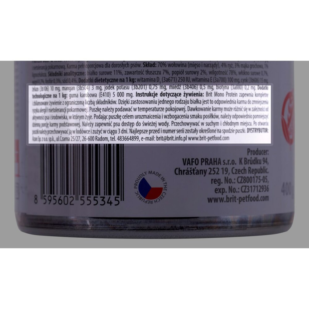 Nassfutter Brit Monoprotein Rind und Kalbfleisch 400 g