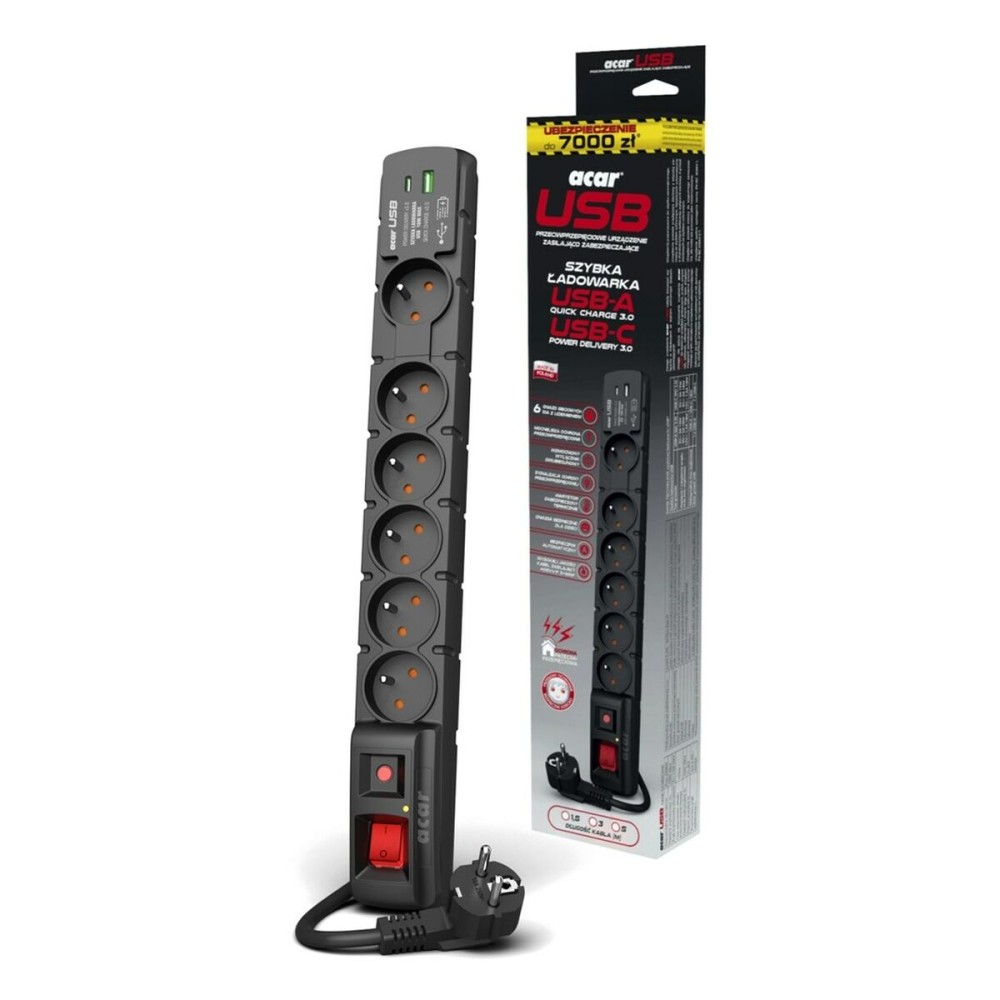 Multiprise 6 Prises avec Interrupteur Acar W2437 (3 m)