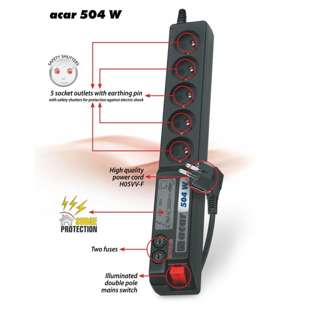 Multiprise 5 Prises avec Interrupteur Acar W0073 (3 m)