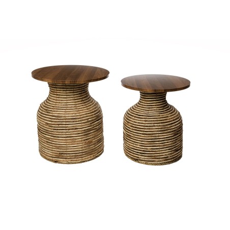 Tables set Romimex Natural Fibre MDF Wood 2 Pieces