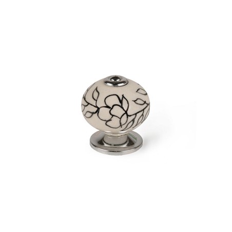 Pommeau Rei e504 Rond Blanc Fleur Porcelaine Métal 4 Unités (Ø 40 x 36 mm)