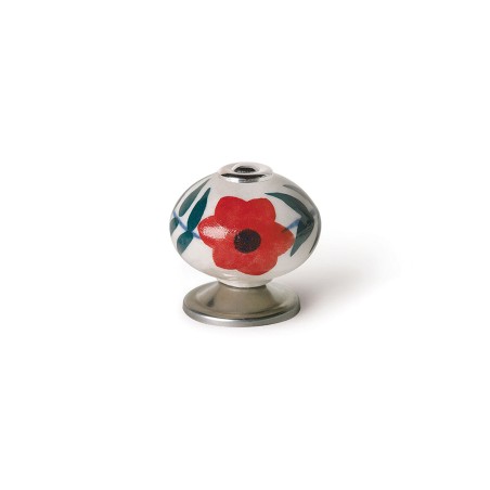 Pommeau Rei e500 Rond Rouge Fleur Porcelaine Métal 4 Unités (Ø 40 x 36 mm)