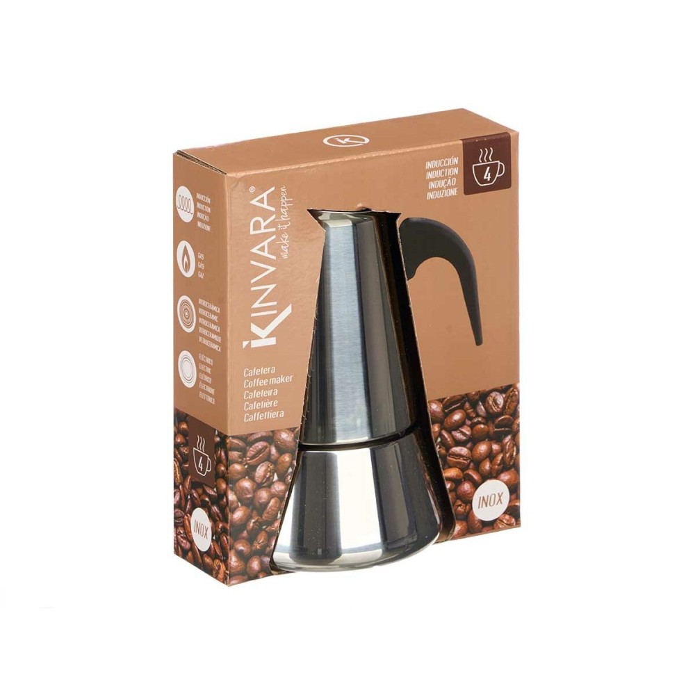 Italienische Kaffeemaschine Kinvara S12AA-4T Schwarz Silberfarben Stahl 4 Kopper