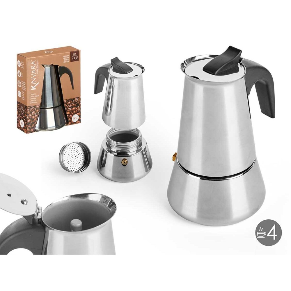 Italienische Kaffeemaschine Kinvara S12AA-4T Schwarz Silberfarben Stahl 4 Kopper