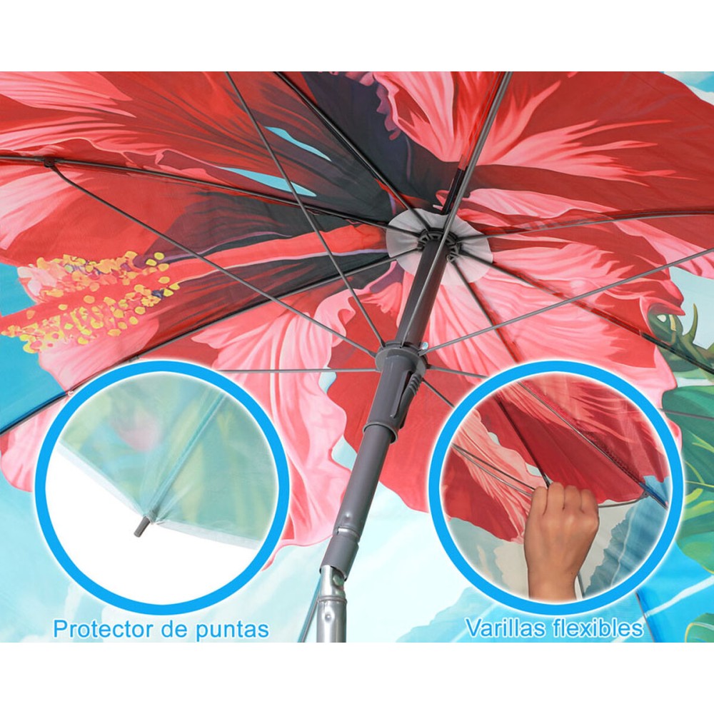 Parasol de plage Ø 160 cm SPF50+ Fleur