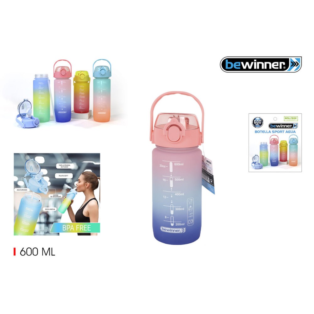 Wasserflasche Bewinner Bunt 600 ml 7,5 X 20 CM (12 Stück)