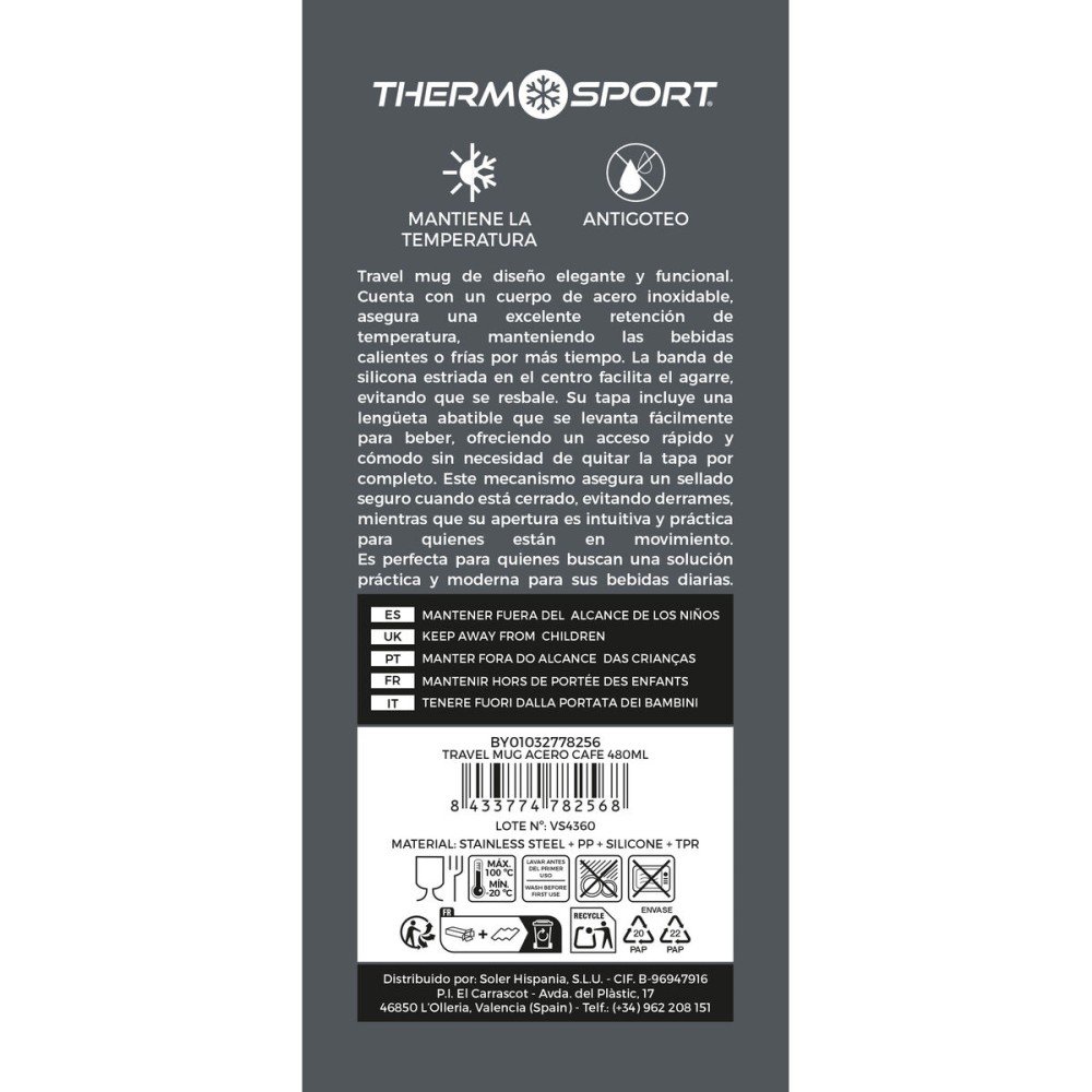 Tasse Thermos avec Couvercle ThermoSport 480 ml (9 Unités)