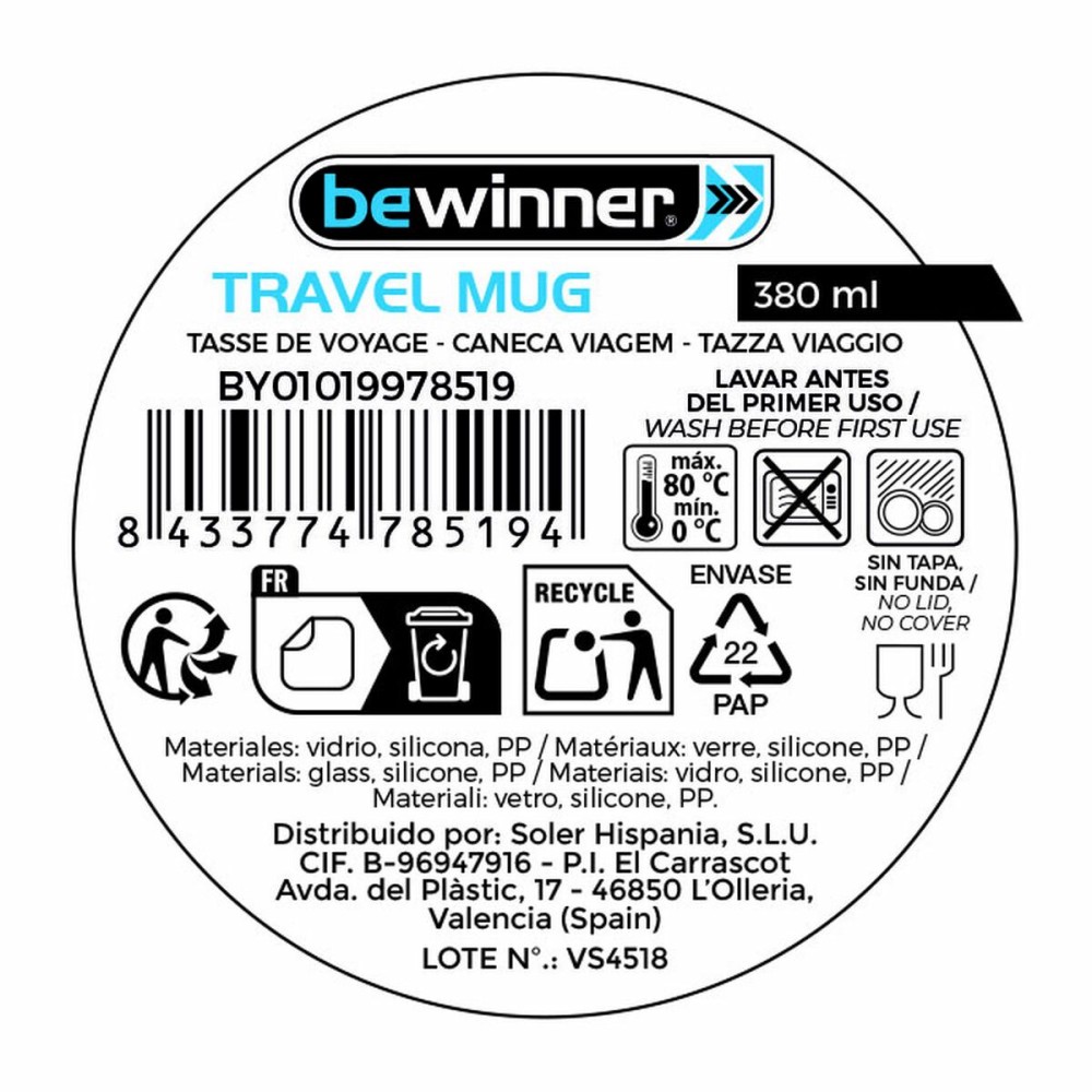 Thermal Cup with Lid Bewinner 380 ml (24 Units)