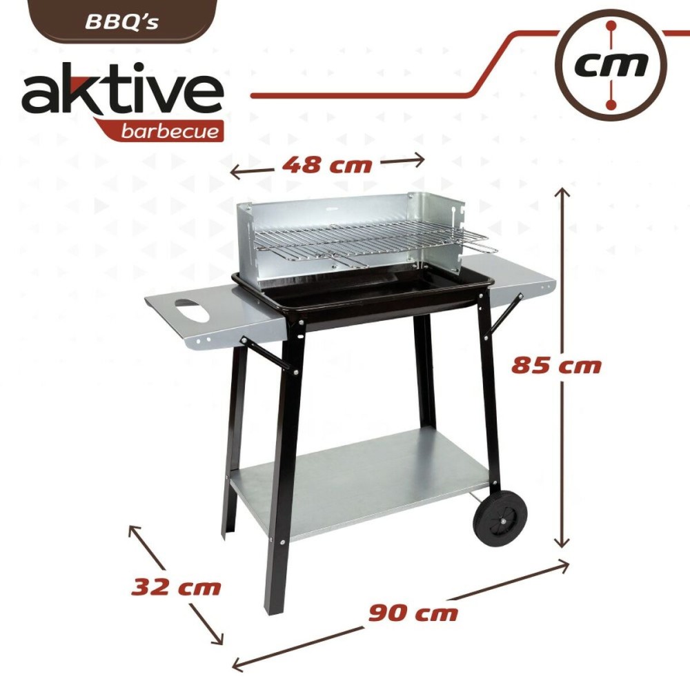 Holzkohlegrill mit Rädern Aktive Emailliertes Metall 90 x 85 x 32 cm Schwarz