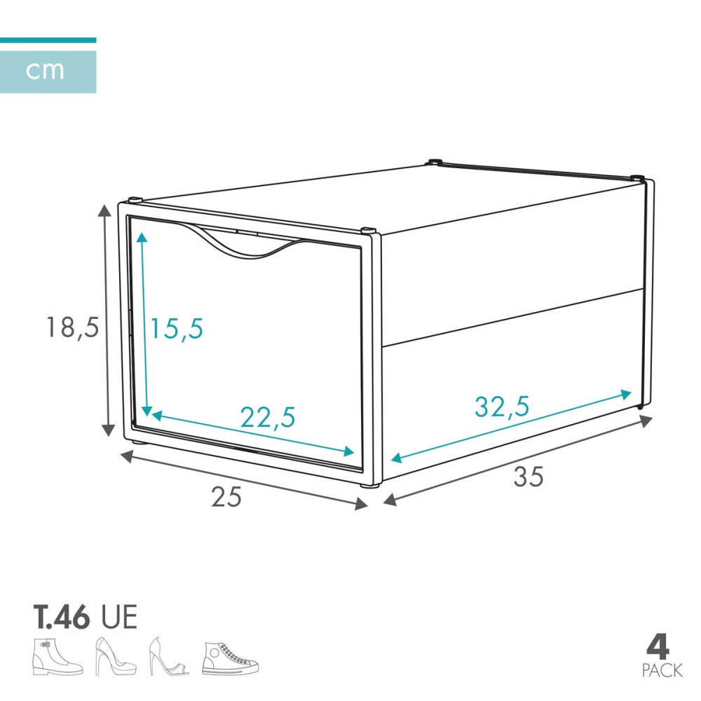 Stapelbarer Schuhkarton Max Home Polypropylen ABS 25 x 18,5 x 35 cm (4 Stück)