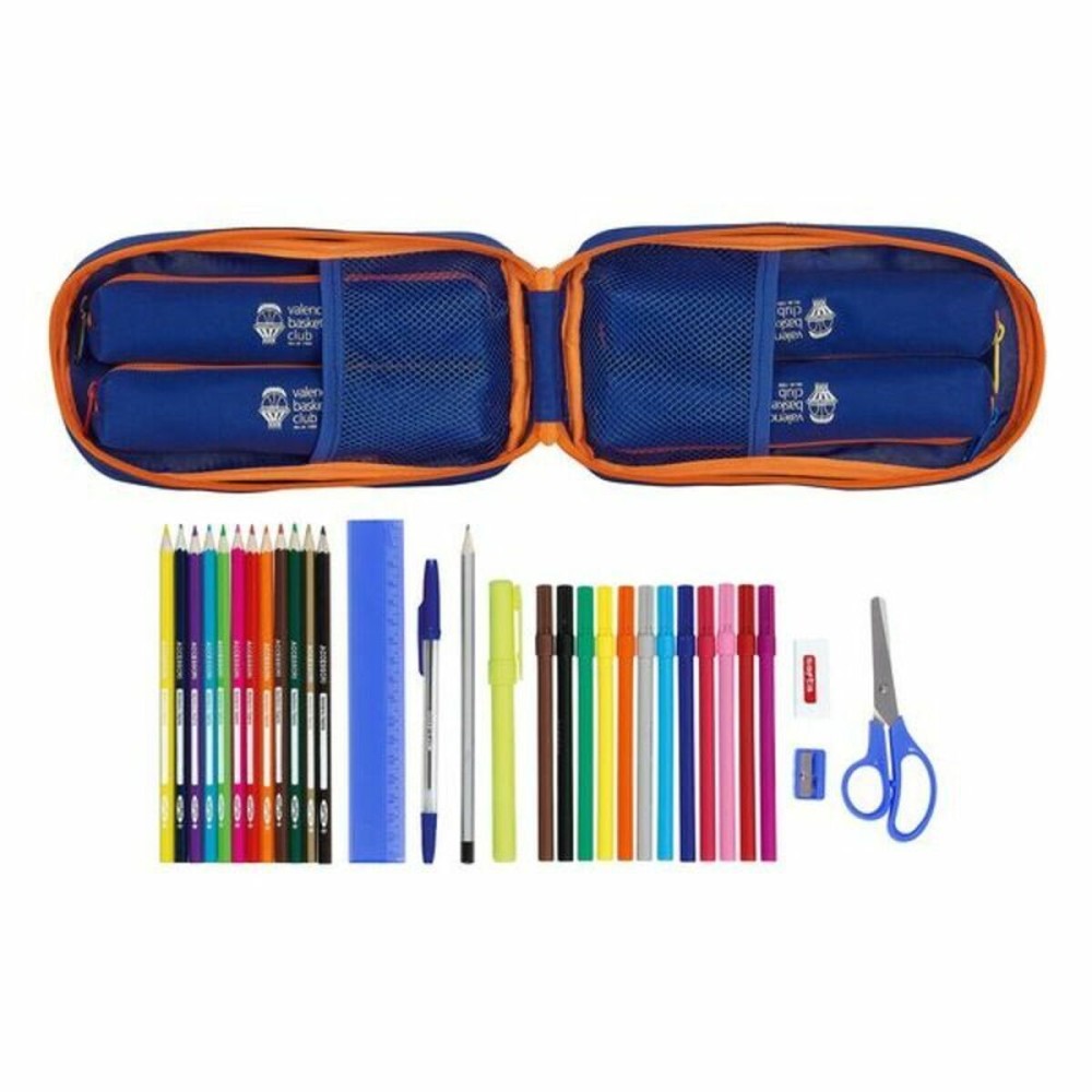 Plumier sac à dos Valencia Basket Bleu Orange 12 x 23 x 5 cm 33 Pièces