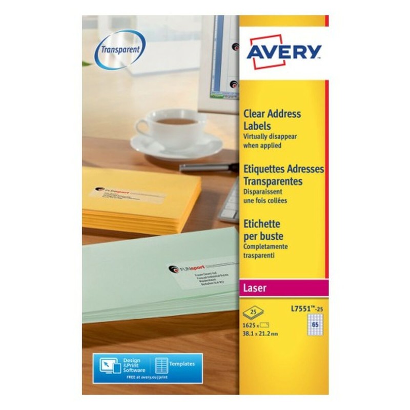 Étiquettes adhésives Avery Transparent 210 x 297 mm 38,1 x 21,2 mm