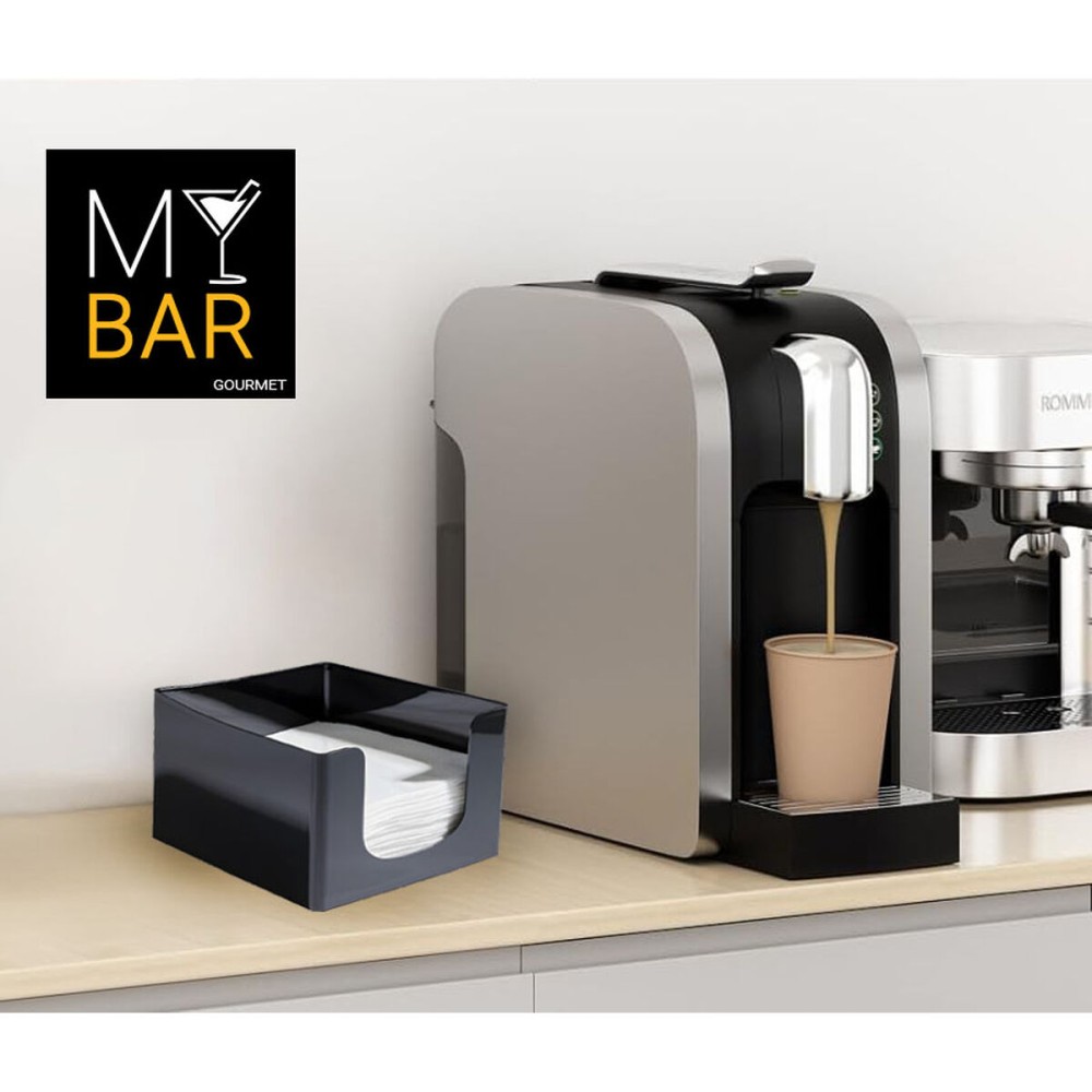 Napkin holder My Bar COCKTAIL Black Plastic 12,8 x 12,8 x 8,8 cm (24 Units)