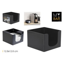 Napkin holder My Bar COCKTAIL Black Plastic 12,8 x 12,8 x 8,8 cm (24 Units)