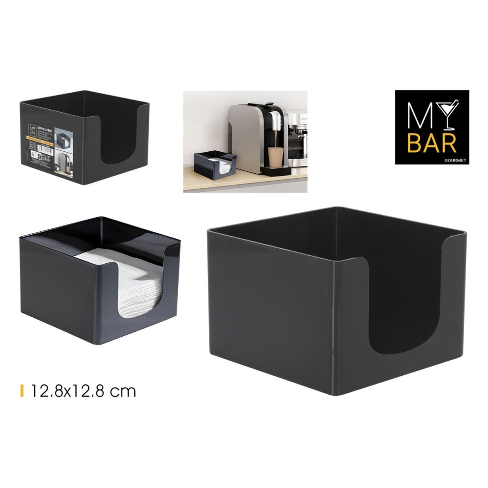 Porte-serviettes My Bar COCKTAIL Noir Plastique 12,8 x 12,8 x 8,8 cm (24 Unités)