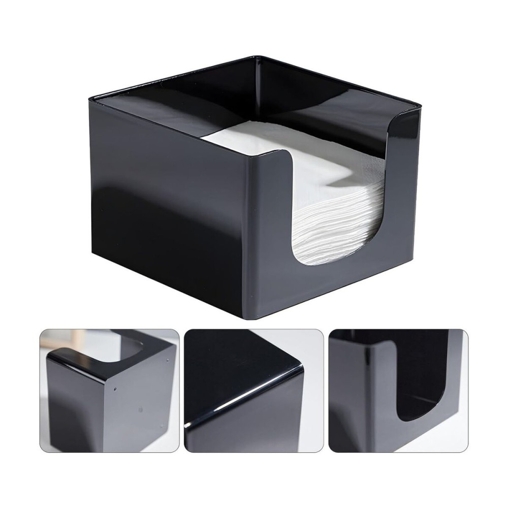 Napkin holder My Bar COCKTAIL Black Plastic 12,8 x 12,8 x 8,8 cm (24 Units)