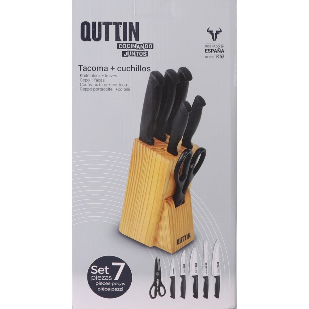 Ensemble de couteaux de cuisine et support Quttin Nero Noir 7 Pièces (2 Unités)