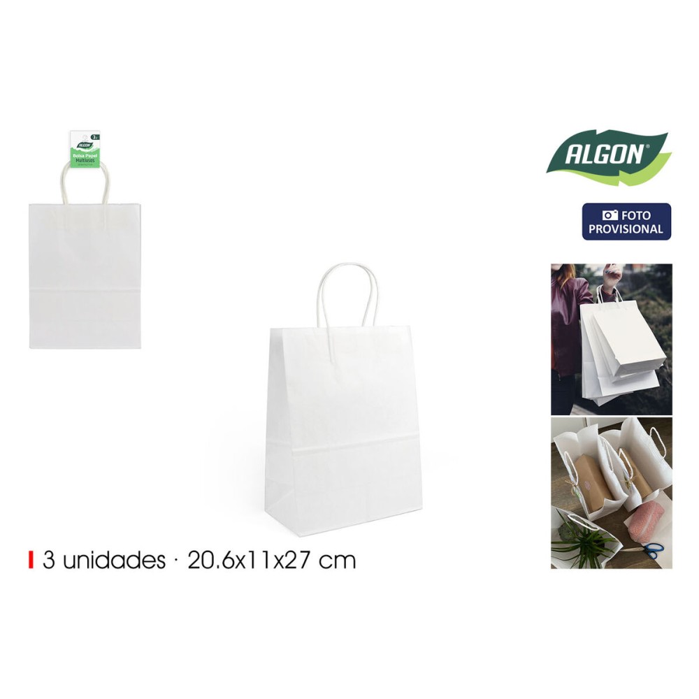 Sac en papier Algon Blanc 20,6 x 11 x 27 cm 3 Pièces (24 Unités)