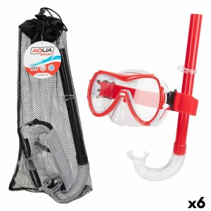 Taucherbrille mit Schnorchel AquaSport Schwarz Rot (6 Stück)