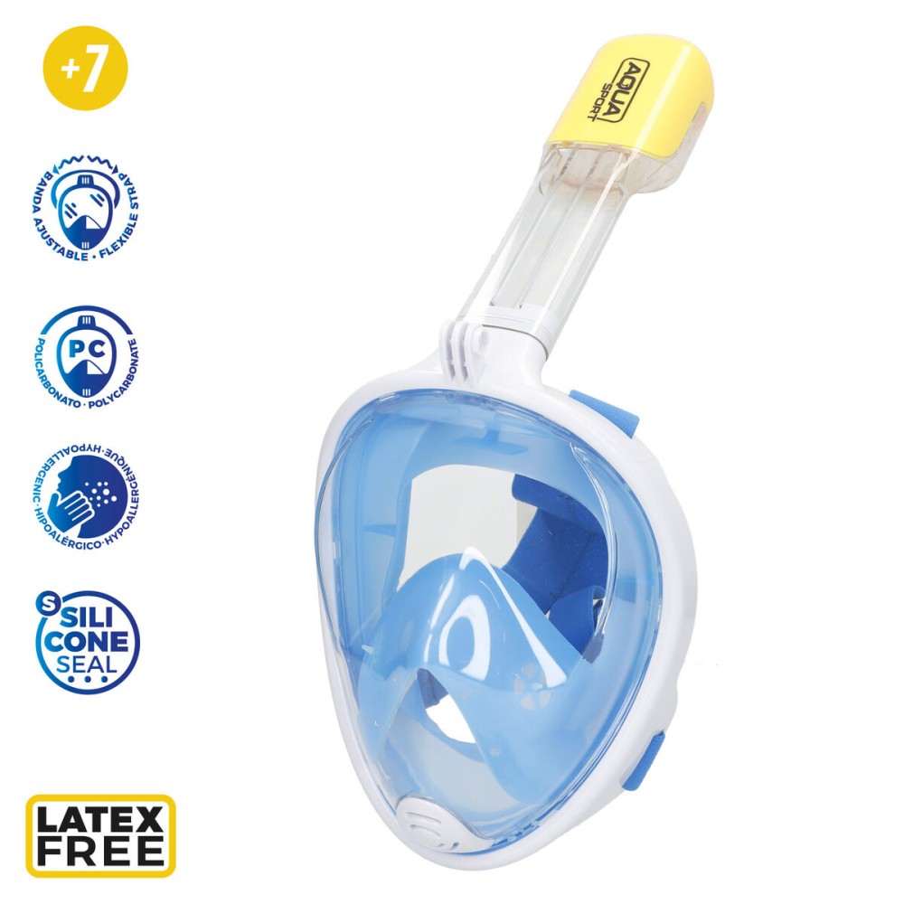 Masque de plongée avec Support pour Caméra de Sport AquaSport Bleu Turquoise (4 Unités)