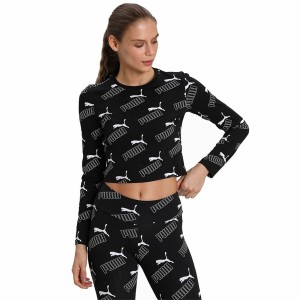 Damen Kurzarm-T-Shirt Puma Amplified AOP LS Fitted Schwarz