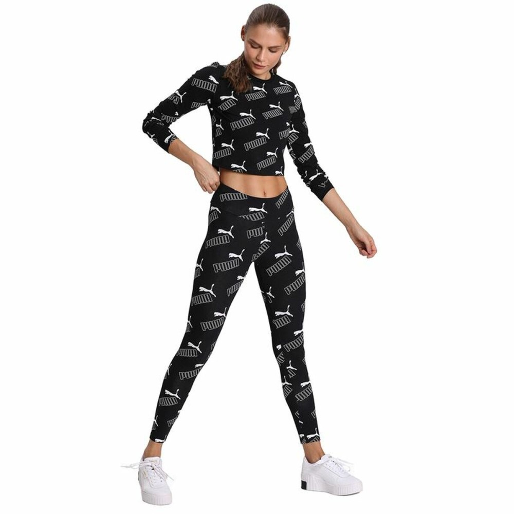 Damen Kurzarm-T-Shirt Puma Amplified AOP LS Fitted Schwarz