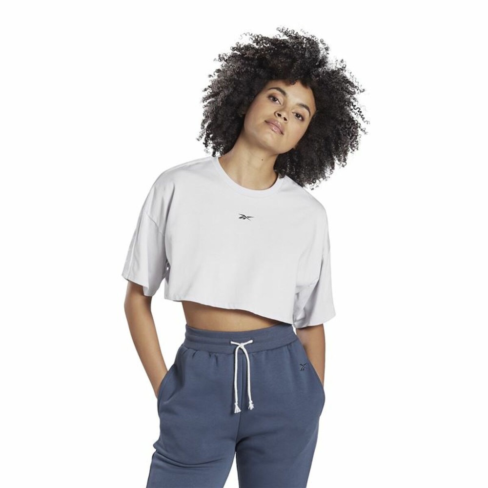 T-shirt à manches courtes femme Reebok Fitness Crop Vector Velour Gris clair