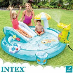 Pataugeoire gonflable pour enfants Intex Parc de jeux Crocodile 201 x 84 x 17 cm (3 Unités)