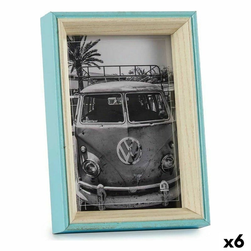 Cadre photo 3 x 17 x 12 cm Verre Bleu Blanc Bois MDF (6 Unités)