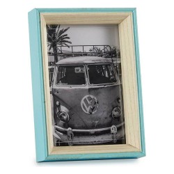 Cadre photo 3 x 17 x 12 cm Verre Bleu Blanc Bois MDF (6 Unités)