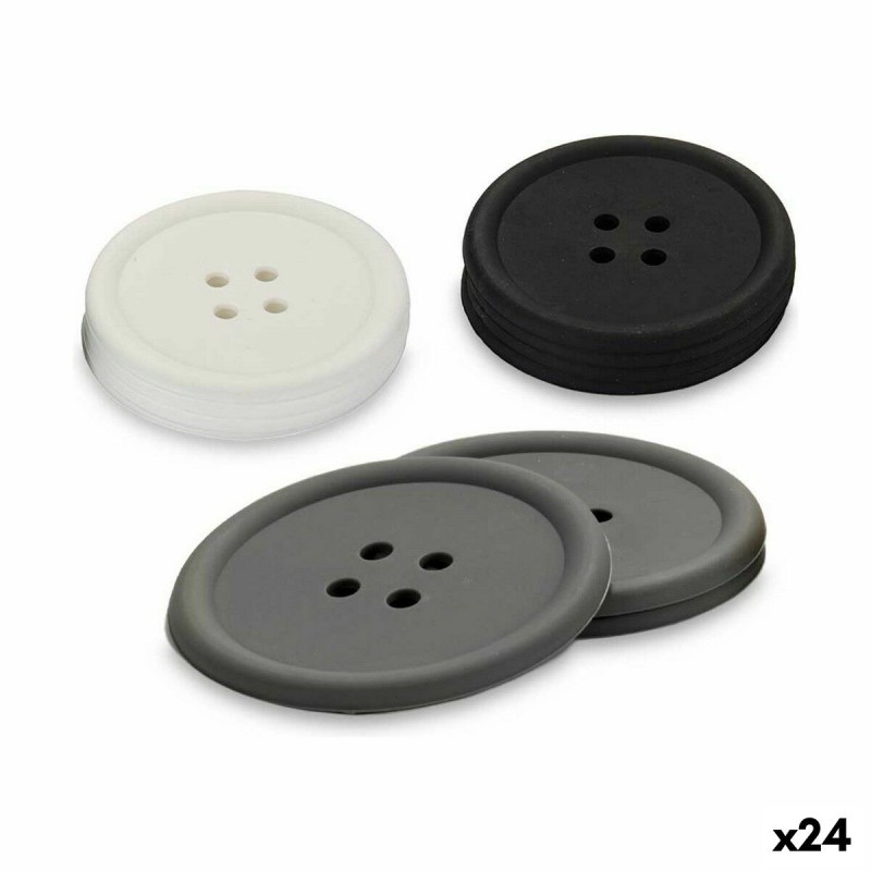 Coasters Kinvara CH52542-13-D White Black Grey Silicone Button 8,8 x 8,8 x 0,05 cm Set (24 Units)